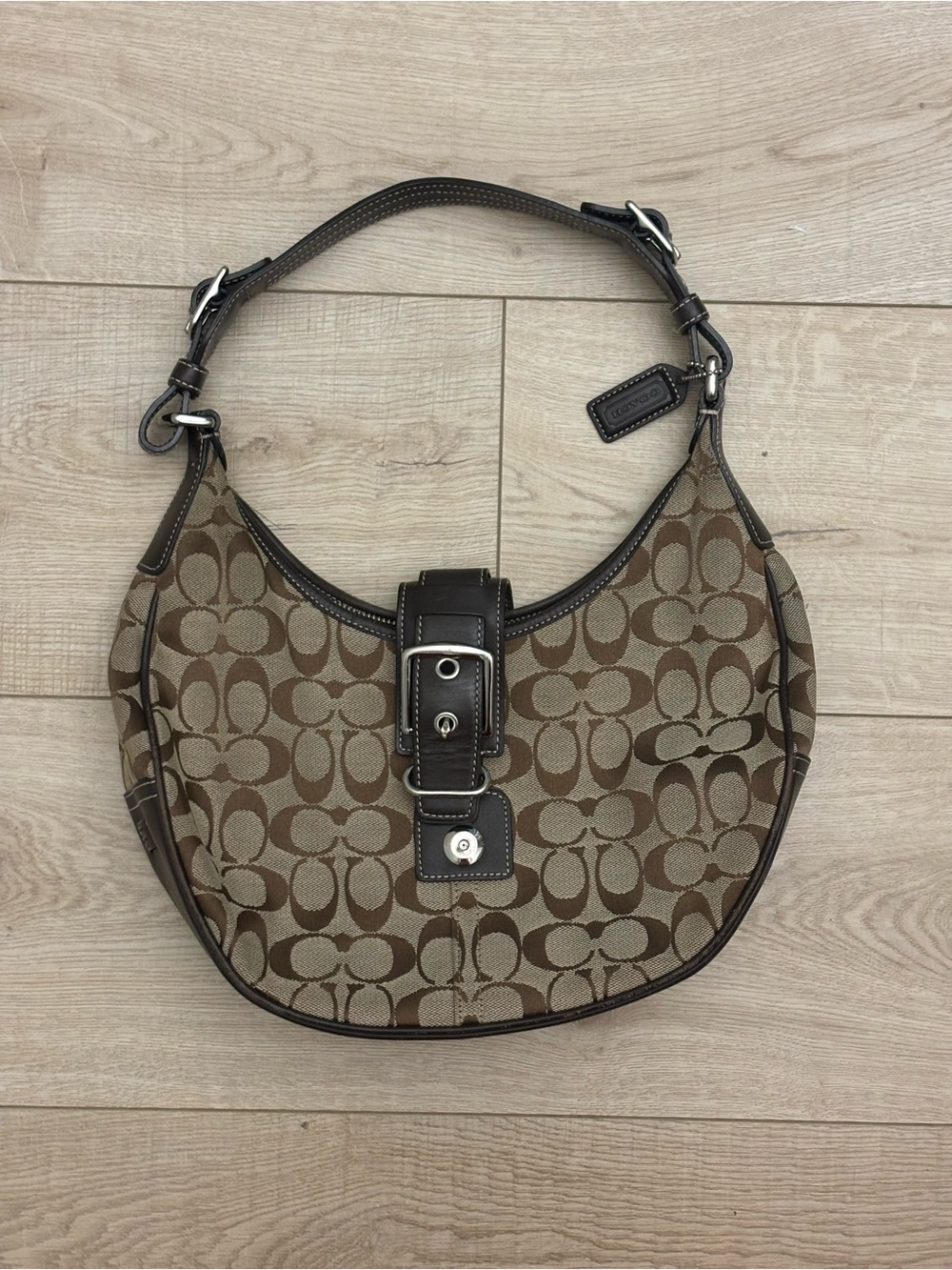 Y2K Vintage Coach Soho Hampton Hobo Shoulder Bag Brown Signature Jacquard Bag - Picture 3 of 15